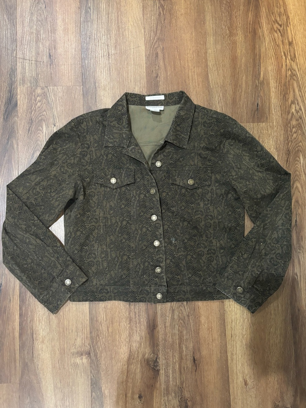Green Alligator Snake Print Utility Jean Jacket Women’s Large Fall Streetwear